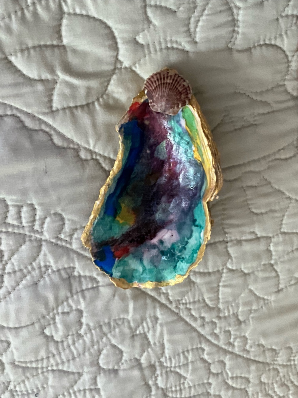 Hand Crafted Multicolor Gold-Edged Shell Trinket Dish